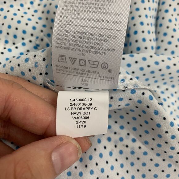 Banana Republic Shirt Women XS Navy Dot Drapey Classic Fit Long Sleeve Button Up - Picture 10 of 14